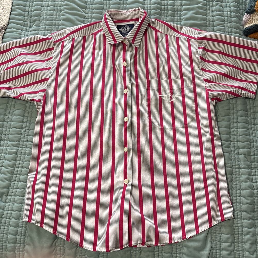 Dockers Petite Button Down Collar Short Sleeve shirt women Stripes 100% Cotton